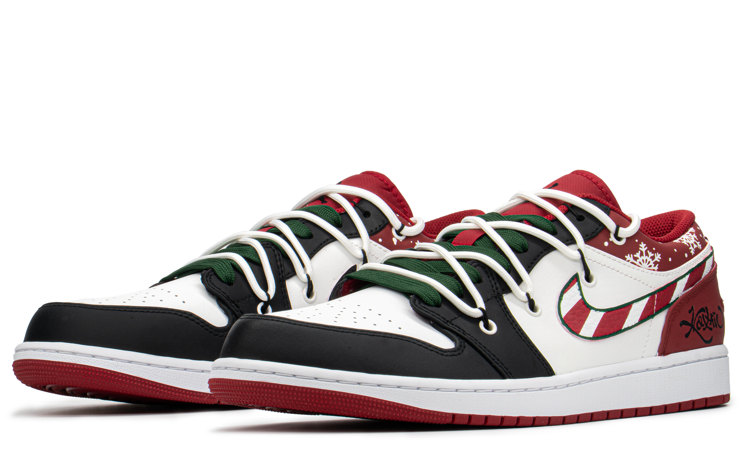 Shop [Kasut Custom] Air Jordan 1 Low 'Christmas Treat - Hitam Merah' 553558-163(TeamA-AJ圣诞棒棒糖S-BOX)