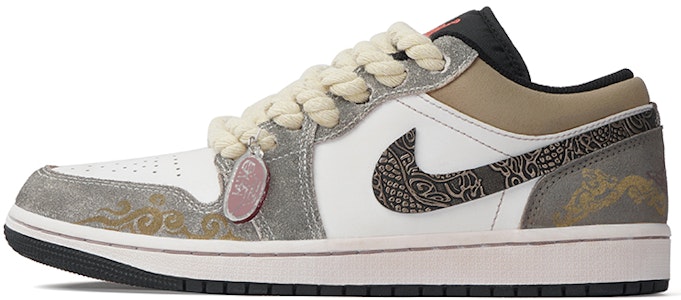 カスタムAJ1 Low "CNYドラゴン グレー/白" DX4334-008(Team拾柒-男款低帮龙图腾球鞋) Order カスタムAJ1 Low "CNYドラゴン グレー/白" DX4334-008(Team拾柒-男款低帮龙图腾球鞋)