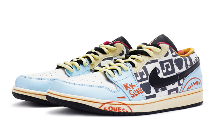 Lookbook 【定制球鞋】Jordan Air Jordan 1 Low 演唱會 雙鞋帶 手繪噴繪 低幫 復古籃球鞋 GS 黑白藍