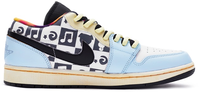 【定制球鞋】Jordan Air Jordan 1 Low 演唱會 雙鞋帶 手繪噴繪 低幫 復古籃球鞋 男款 黑黃藍 Order 【定制球鞋】Jordan Air Jordan 1 Low 演唱會 雙鞋帶 手繪噴繪 低幫 復古籃球鞋 男款 黑黃藍