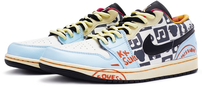 【定制球鞋】Jordan Air Jordan 1 Low 演唱會 雙鞋帶 手繪噴繪 低幫 復古籃球鞋 男款 黑黃藍 Lookbook 【定制球鞋】Jordan Air Jordan 1 Low 演唱會 雙鞋帶 手繪噴繪 低幫 復古籃球鞋 男款 黑黃藍