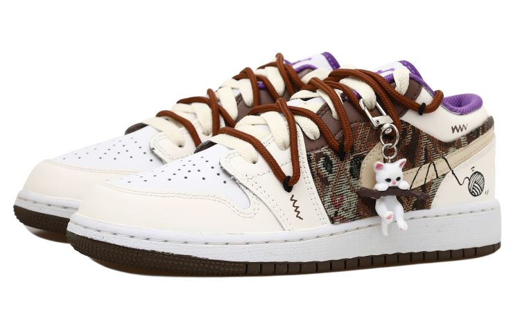 Lookbook [Kasut Custom] Air Jordan 1 Rendah 'Krim Coklat' 553560-215(Team拾玖-猫猫玩具S-BOX）