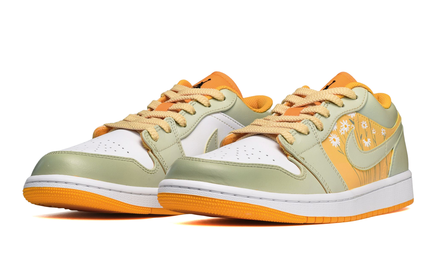 Lookbook [Kasut Tersuai] Air Jordan 1 Low 'Lukisan Tangan Custom Daisy Kuning-Putih-Hijau' 553560-701(TeamE-女款手绘雏菊黄白绿)