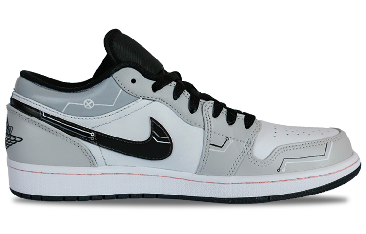 Order [Kasut Custom] Air Jordan 1 Low 'Cyberpunk Pixel Hitam Putih Kelabu' 553558-062(Team7-男款黑白像素黑白灰)