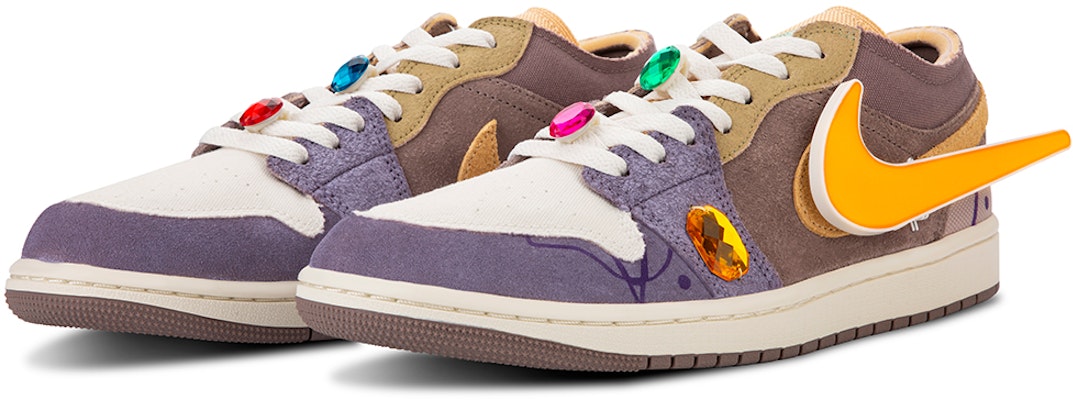 【定製球鞋】Jordan Air Jordan 1 賽博龐克 科幻鑽石 發光Swoosh 低筒 復古籃球鞋 男款 紫棕 Lookbook 【定製球鞋】Jordan Air Jordan 1 賽博龐克 科幻鑽石 發光Swoosh 低筒 復古籃球鞋 男款 紫棕