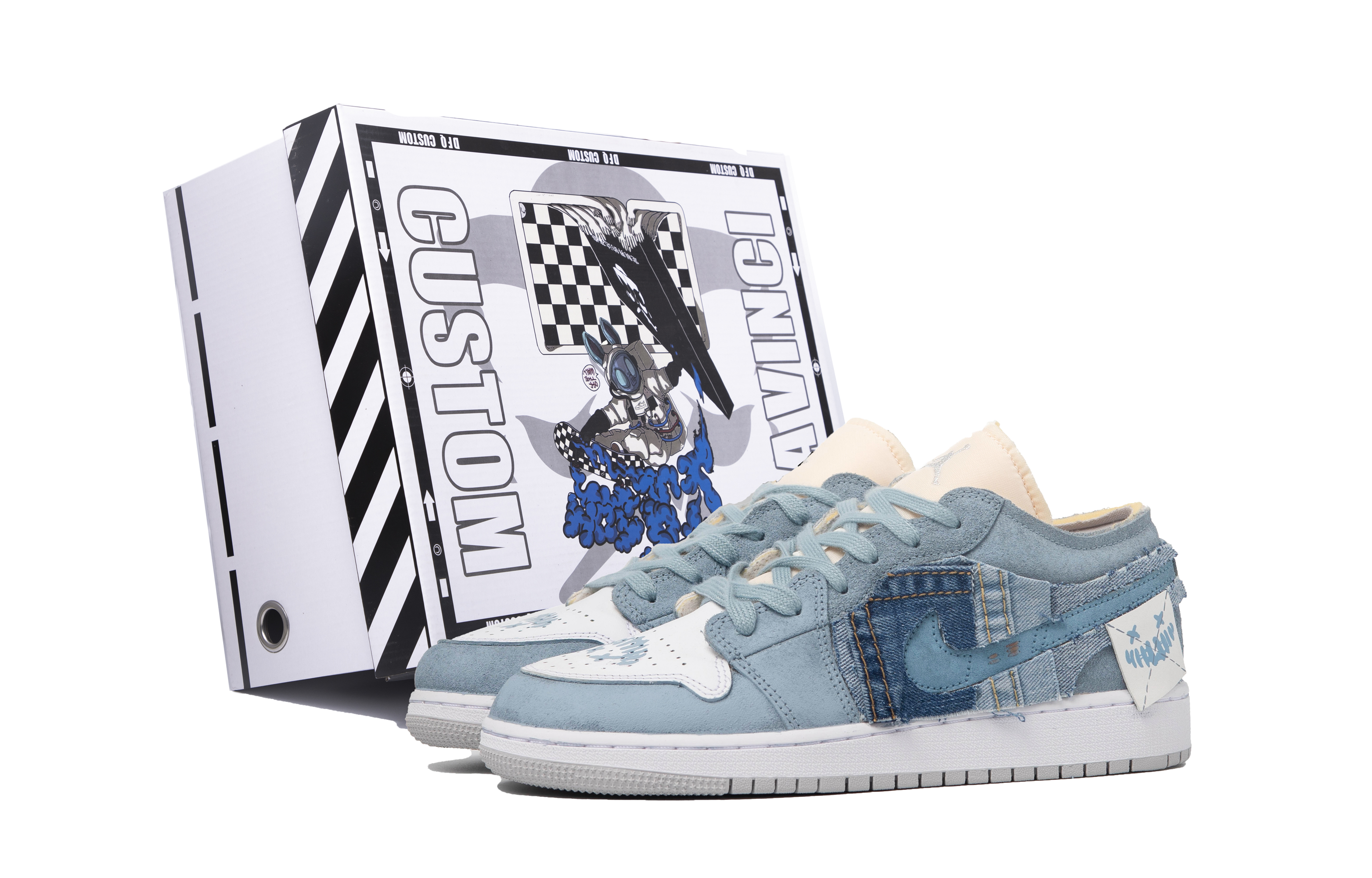 Buy 【定制鞋款】Air Jordan 1 Low '达·芬奇蓝白' DQ3727-100(TeamM-女款烙印S-BOX)