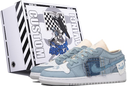 【定制球鞋】Jordan Air Jordan 1 Low 達芬奇定制 烙印 復古 簡約 低幫 復古籃球鞋 GS 藍白 Buy 【定制球鞋】Jordan Air Jordan 1 Low 達芬奇定制 烙印 復古 簡約 低幫 復古籃球鞋 GS 藍白