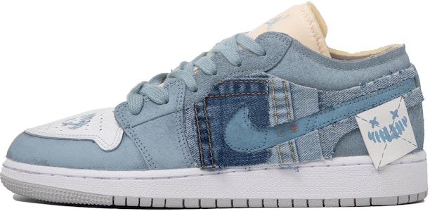 【定制球鞋】Jordan Air Jordan 1 Low 達芬奇定制 烙印 復古 簡約 低幫 復古籃球鞋 GS 藍白 Order 【定制球鞋】Jordan Air Jordan 1 Low 達芬奇定制 烙印 復古 簡約 低幫 復古籃球鞋 GS 藍白