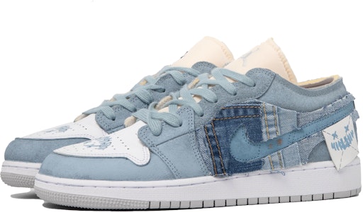【定制球鞋】Jordan Air Jordan 1 Low 達芬奇定制 烙印 復古 簡約 低幫 復古籃球鞋 GS 藍白 Shop 【定制球鞋】Jordan Air Jordan 1 Low 達芬奇定制 烙印 復古 簡約 低幫 復古籃球鞋 GS 藍白