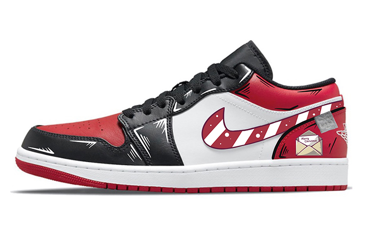 Buy 【訂製球鞋】Air Jordan 1 Low "Bred Toe" 達芬奇訂製 聖誕夜 二次元 塗鴉 糖果 情侶 黑紅腳趾 低幫籃球鞋 男女同款 黑紅