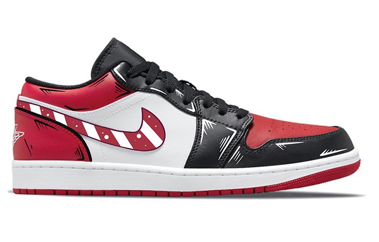 Order 【訂製球鞋】Air Jordan 1 Low "Bred Toe" 達芬奇訂製 聖誕夜 二次元 塗鴉 糖果 情侶 黑紅腳趾 低幫籃球鞋 男女同款 黑紅