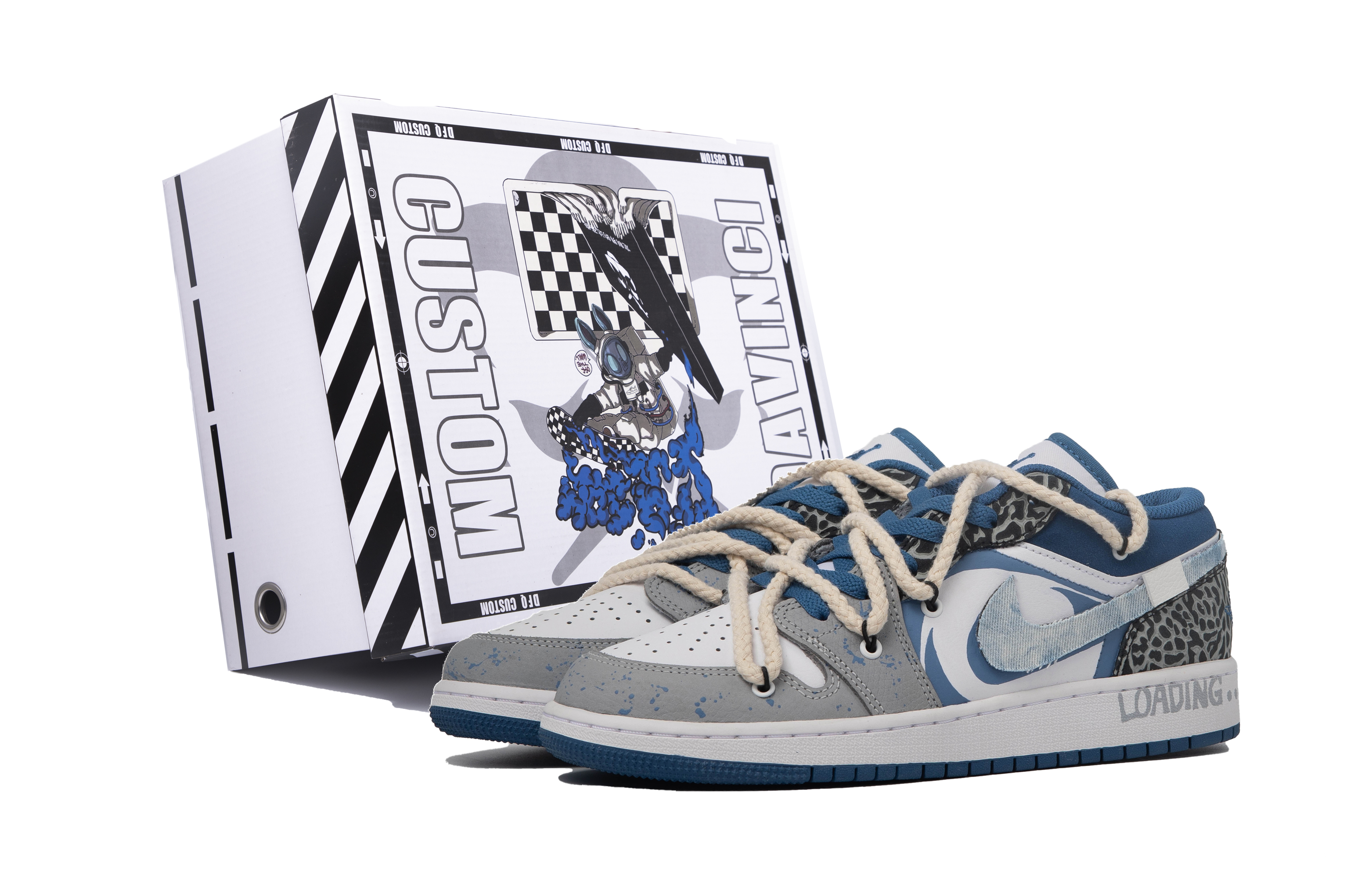 Buy 【客製化球鞋】Jordan Air Jordan 1 Low 達芬奇客製 特殊鞋盒 青韻 牛仔 低筒 復古籃球鞋 GS 藍黑