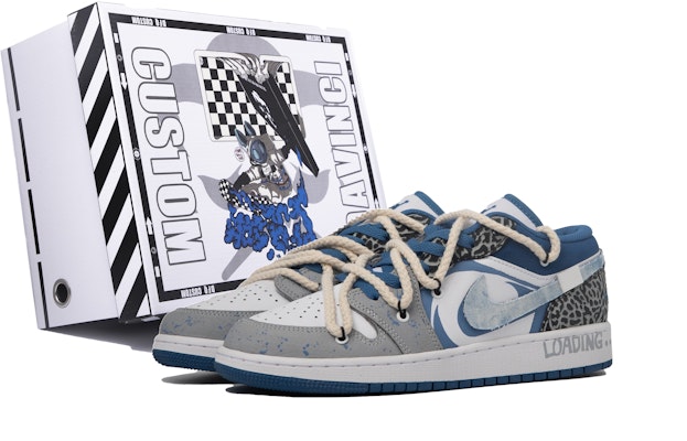【客製化球鞋】Jordan Air Jordan 1 Low 達芬奇客製 特殊鞋盒 青韻 牛仔 低筒 復古籃球鞋 GS 藍黑 Buy 【客製化球鞋】Jordan Air Jordan 1 Low 達芬奇客製 特殊鞋盒 青韻 牛仔 低筒 復古籃球鞋 GS 藍黑