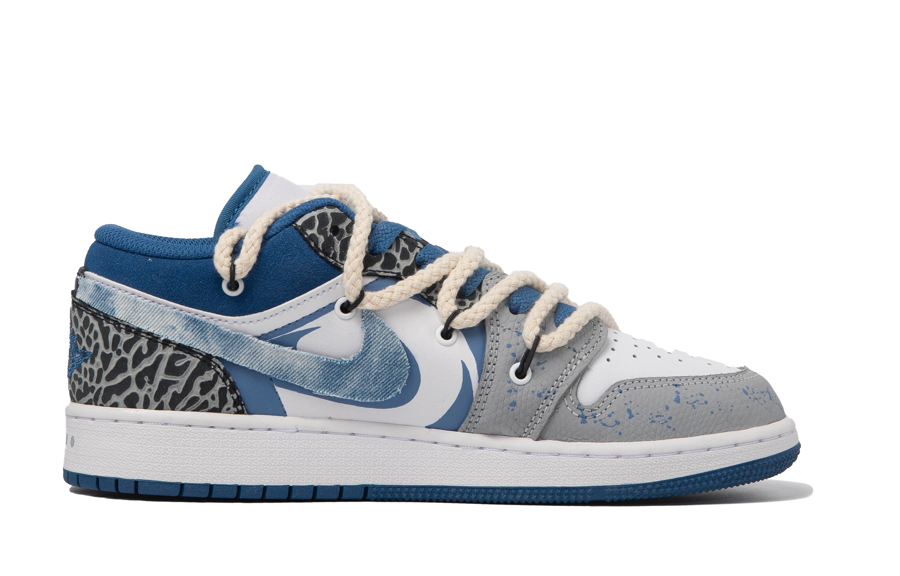 Lookbook 【客製化球鞋】Jordan Air Jordan 1 Low 達芬奇客製 特殊鞋盒 青韻 牛仔 低筒 復古籃球鞋 GS 藍黑