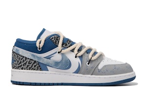 【客製化球鞋】Jordan Air Jordan 1 Low 達芬奇客製 特殊鞋盒 青韻 牛仔 低筒 復古籃球鞋 GS 藍黑 Lookbook 【客製化球鞋】Jordan Air Jordan 1 Low 達芬奇客製 特殊鞋盒 青韻 牛仔 低筒 復古籃球鞋 GS 藍黑