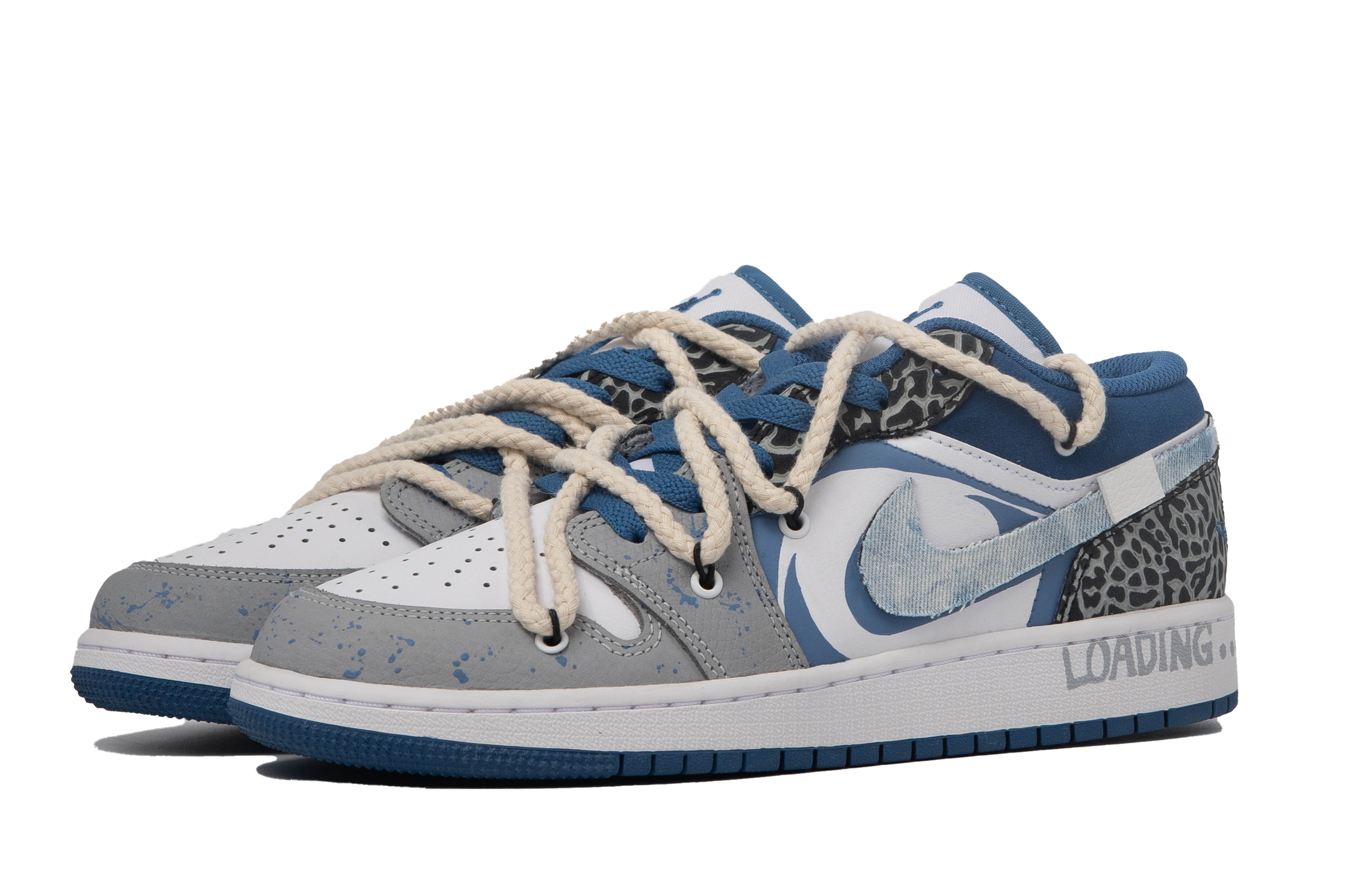 Shop 【客製化球鞋】Jordan Air Jordan 1 Low 達芬奇客製 特殊鞋盒 青韻 牛仔 低筒 復古籃球鞋 GS 藍黑