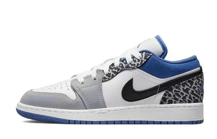 Sizing 【客製化球鞋】Jordan Air Jordan 1 Low 達芬奇客製 特殊鞋盒 青韻 牛仔 低筒 復古籃球鞋 GS 藍黑