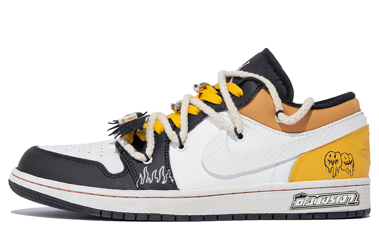 Buy 커스텀 에어 조던 1 로우 '다빈치 그라피티' (흰/노/검) 553558-062(TeamM-男款小恶魔stars)