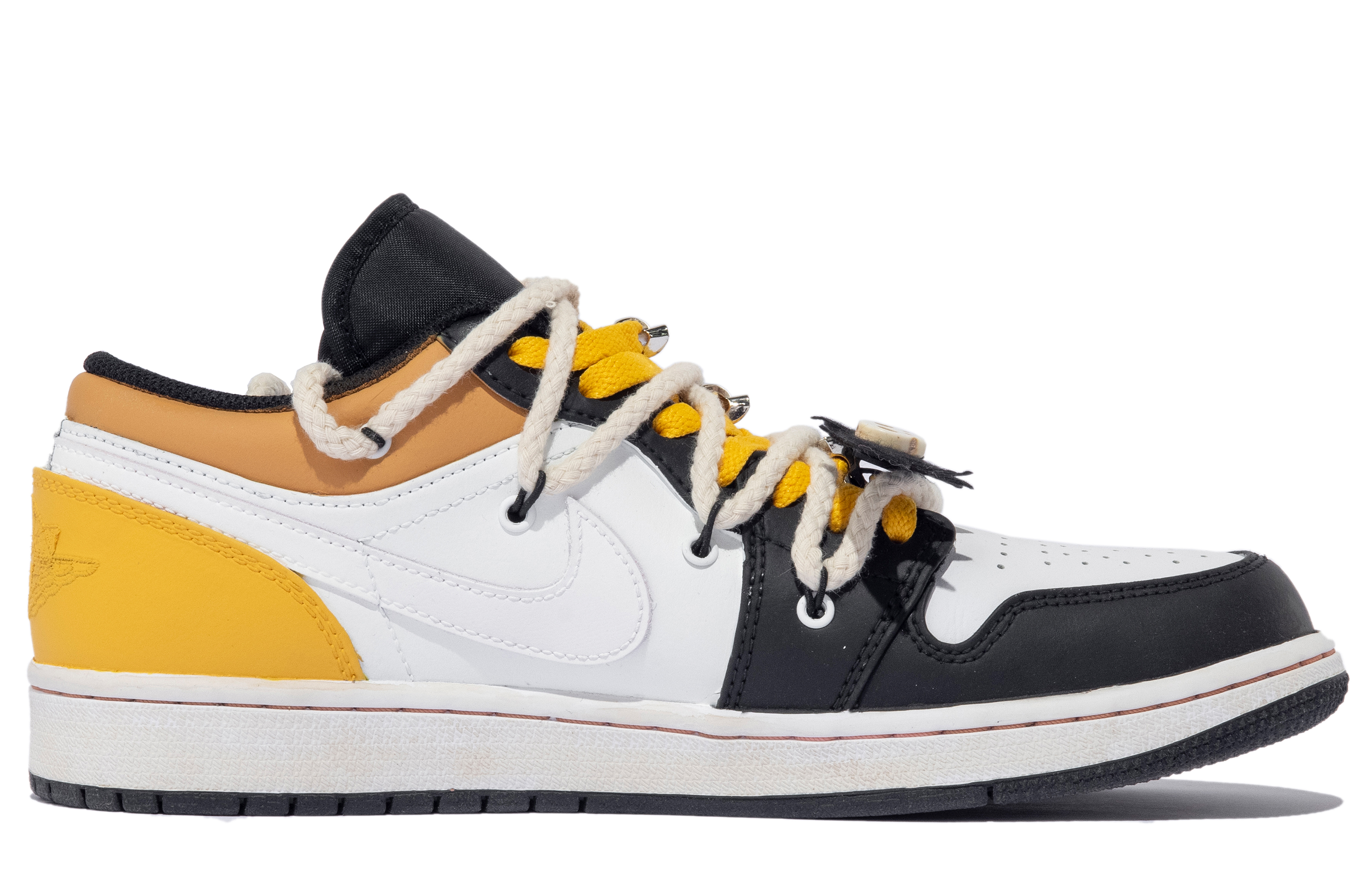 Order 커스텀 에어 조던 1 로우 '다빈치 그라피티' (흰/노/검) 553558-062(TeamM-男款小恶魔stars)