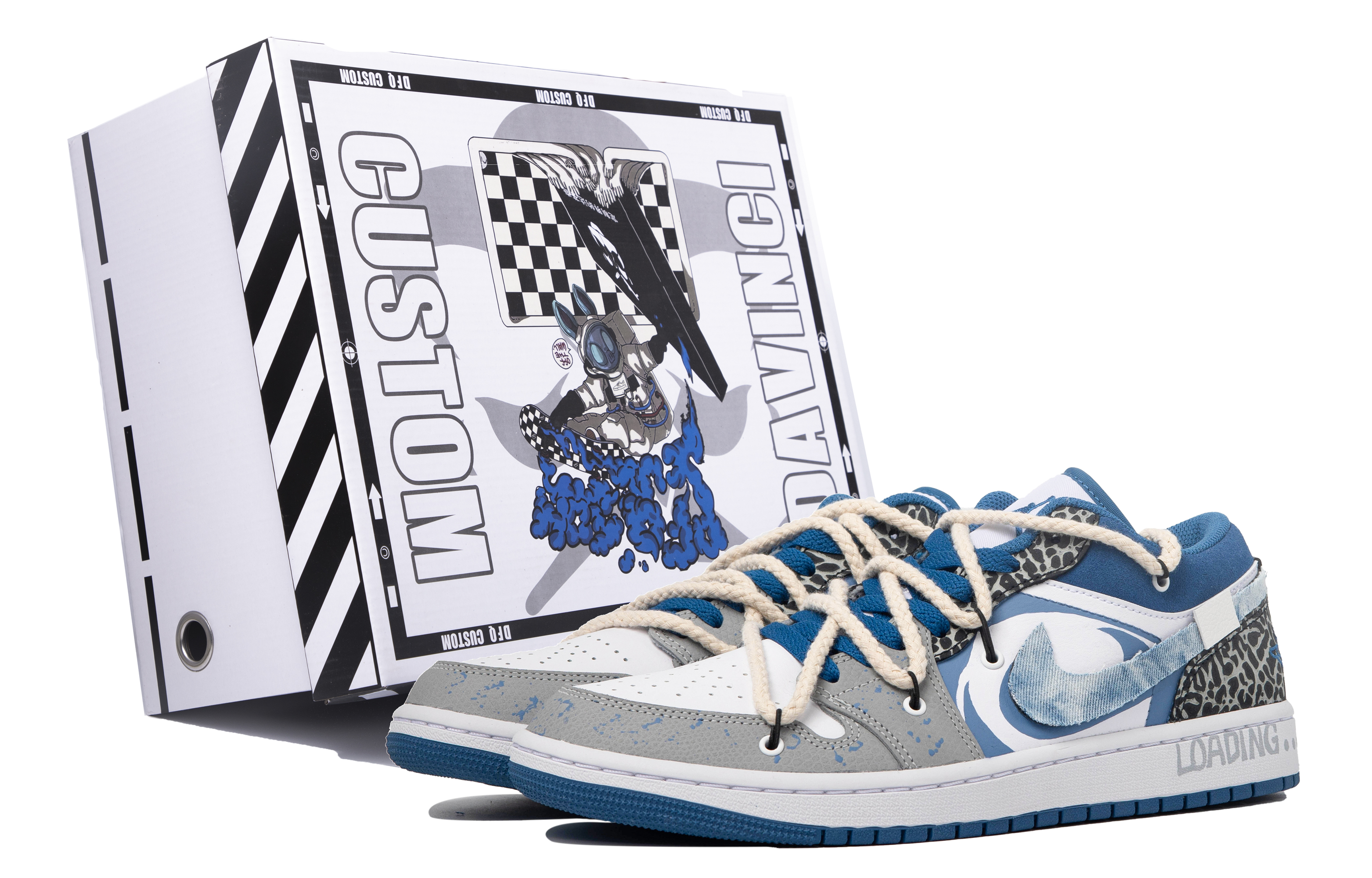 Buy 커스텀 에어 조던 1 로우 '다빈치 데님 블루 블랙' DM1199-140(TeamM-男款青韫S-BOX)