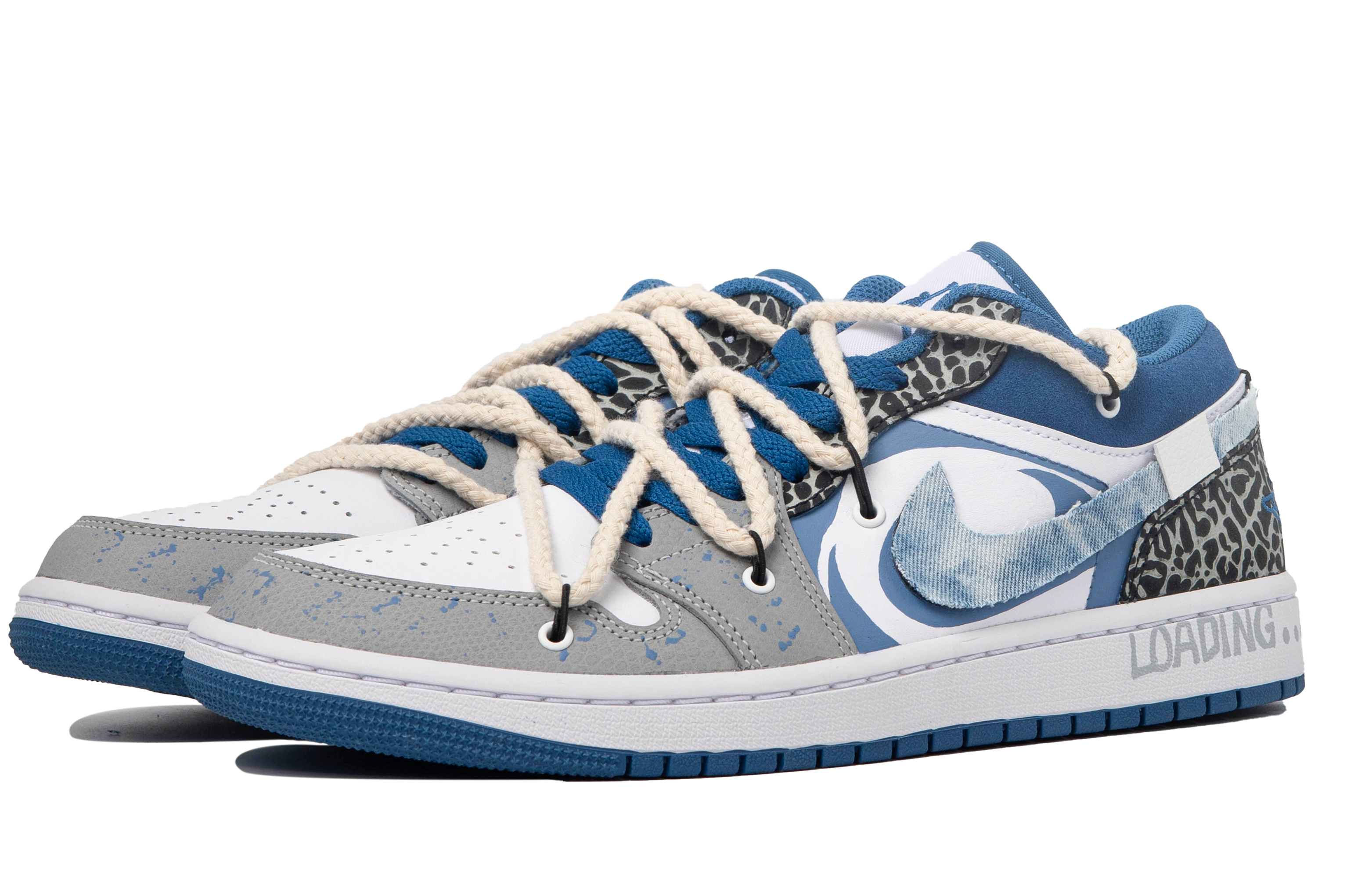 Shop 커스텀 에어 조던 1 로우 '다빈치 데님 블루 블랙' DM1199-140(TeamM-男款青韫S-BOX)