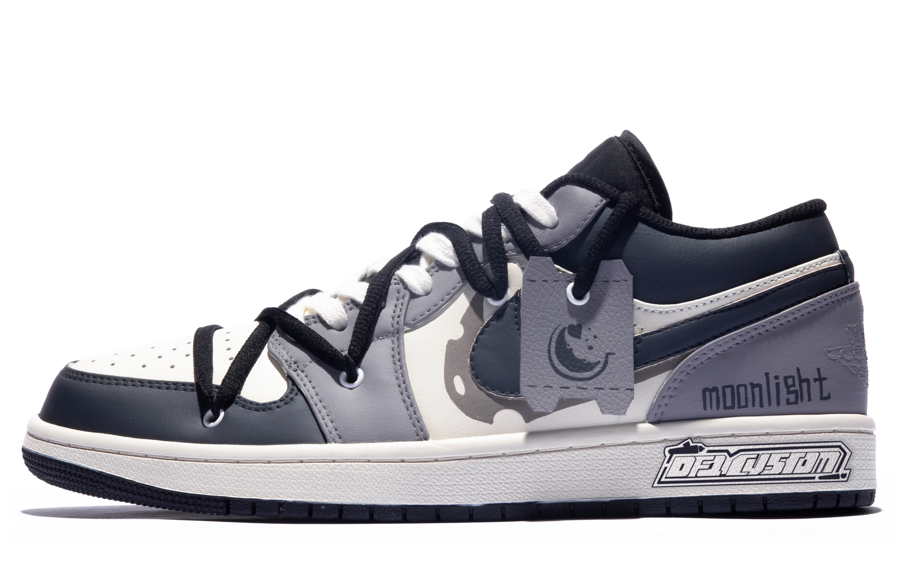 Order [Kasut Custom] Air Jordan 1 Low 'Da Vinci Moon Hitam-Kelabu-Beige Vintage' 553560-062(TeamM-女款月色S-BOX)