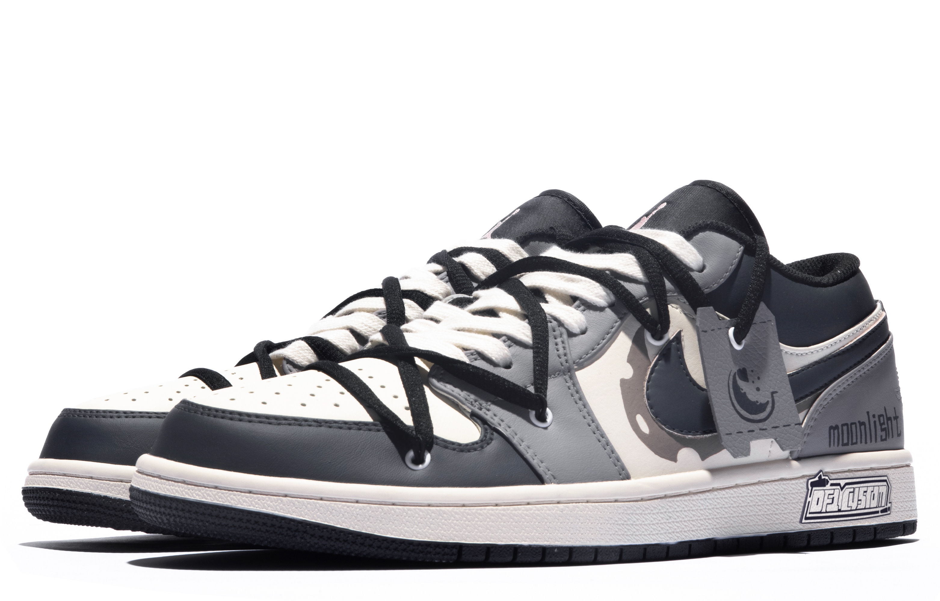 Shop [Kasut Custom] Air Jordan 1 Low 'Da Vinci Moon Hitam-Kelabu-Beige Vintage' 553560-062(TeamM-女款月色S-BOX)