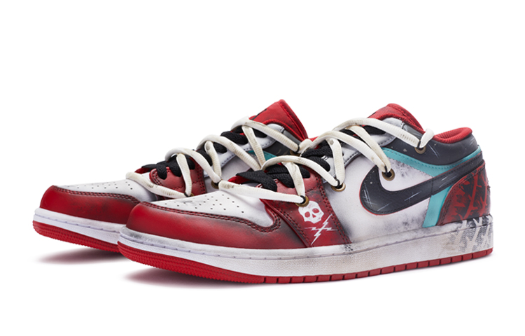 Shop Air Jordan 1 Low Personalizadas "Death Proof" 553560-163(TeamR-死亡证据女黑红S-BOX)