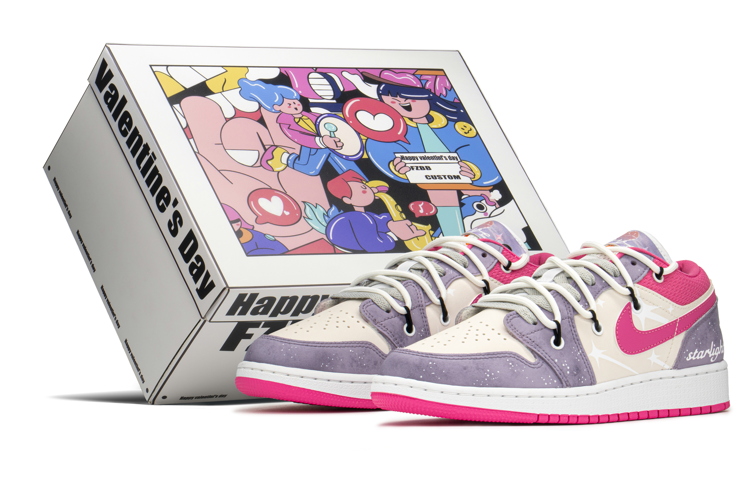 Buy 【定製球鞋】 Jordan Air Jordan 1 Low FZBB 禮盒 解構 星空愛情 復古籃球鞋 GS 米灰藍