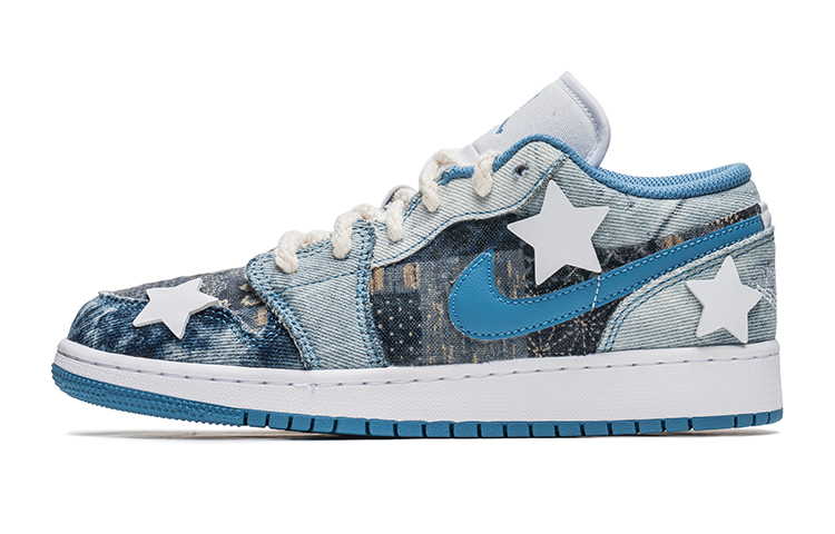 Buy [Zapatillas Personalizadas] Air Jordan 1 Low 'Denim Patchwork Estrellas' DM8947-100(TeamB-女款五角星蓝)