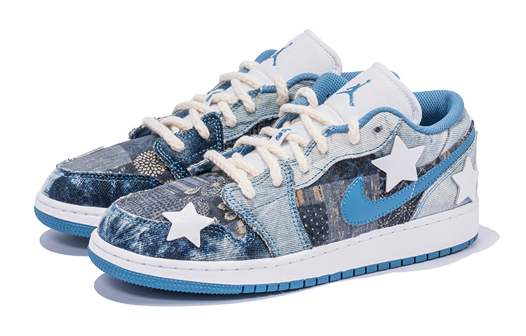 Lookbook [Zapatillas Personalizadas] Air Jordan 1 Low 'Denim Patchwork Estrellas' DM8947-100(TeamB-女款五角星蓝)