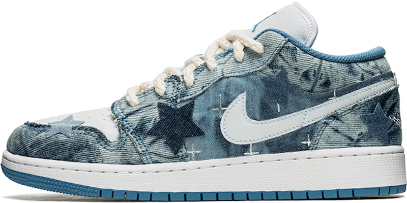 【訂製球鞋】Jordan Air Jordan 1 Low 野鶴製造 丹寧 牛仔貼布 五角星 低筒 復古籃球鞋 GS 白色 Buy 【訂製球鞋】Jordan Air Jordan 1 Low 野鶴製造 丹寧 牛仔貼布 五角星 低筒 復古籃球鞋 GS 白色