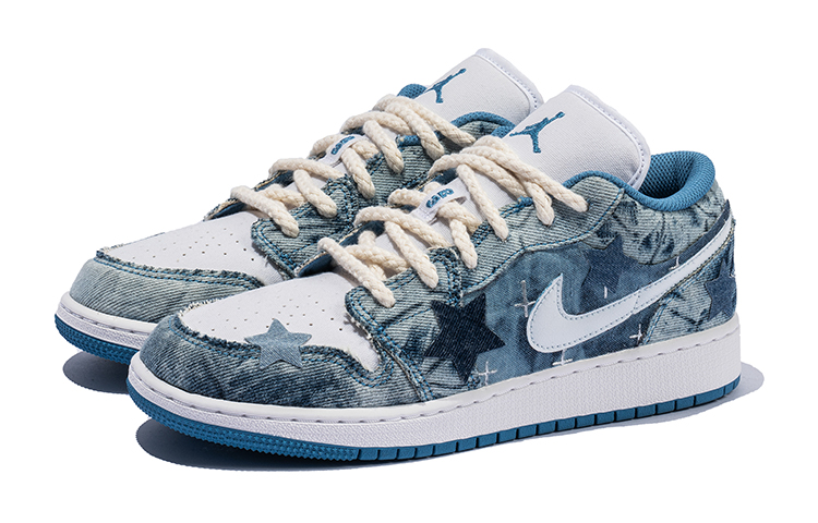 Lookbook 【訂製球鞋】Jordan Air Jordan 1 Low 野鶴製造 丹寧 牛仔貼布 五角星 低筒 復古籃球鞋 GS 白色