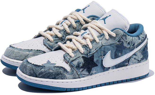 【訂製球鞋】Jordan Air Jordan 1 Low 野鶴製造 丹寧 牛仔貼布 五角星 低筒 復古籃球鞋 GS 白色 Lookbook 【訂製球鞋】Jordan Air Jordan 1 Low 野鶴製造 丹寧 牛仔貼布 五角星 低筒 復古籃球鞋 GS 白色