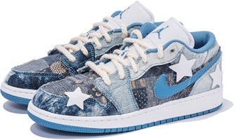 カスタムAJ1 ロー "デニムパッチワーク 白青" DM8947-100(TeamB-女款五角星蓝B-BOX) Lookbook カスタムAJ1 ロー "デニムパッチワーク 白青" DM8947-100(TeamB-女款五角星蓝B-BOX)