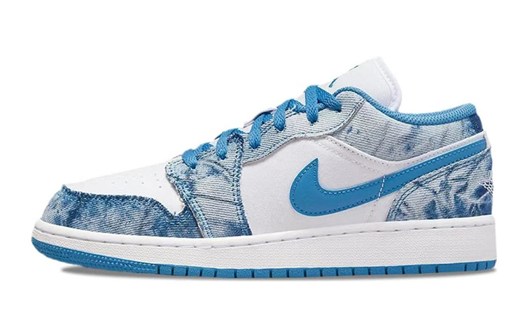 Details for 【訂製球鞋】Jordan Air Jordan 1 Low 野鶴製造 丹寧 牛仔貼布 五角星 低筒 復古籃球鞋 GS 白色