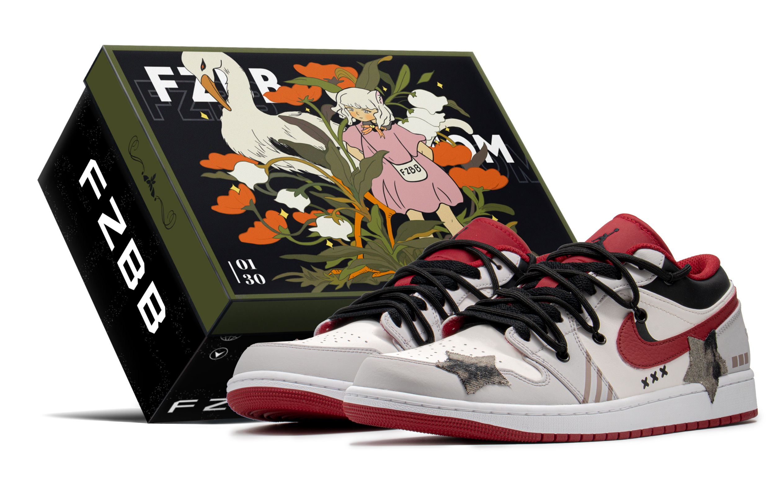 Buy 커스텀 에어 조던 1 로우 '데님 레드-카키' 553558-163(TeamA-AJ男牛仔星S-BOX)