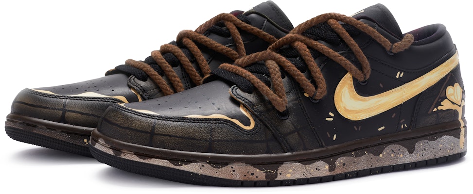 【定制球鞋】Jordan Air Jordan 1 Low 脏脏包 特殊鞋盒 解构 手繪噴繪 低筒 復古籃球鞋 男款 黑黃棕 Lookbook 【定制球鞋】Jordan Air Jordan 1 Low 脏脏包 特殊鞋盒 解构 手繪噴繪 低筒 復古籃球鞋 男款 黑黃棕
