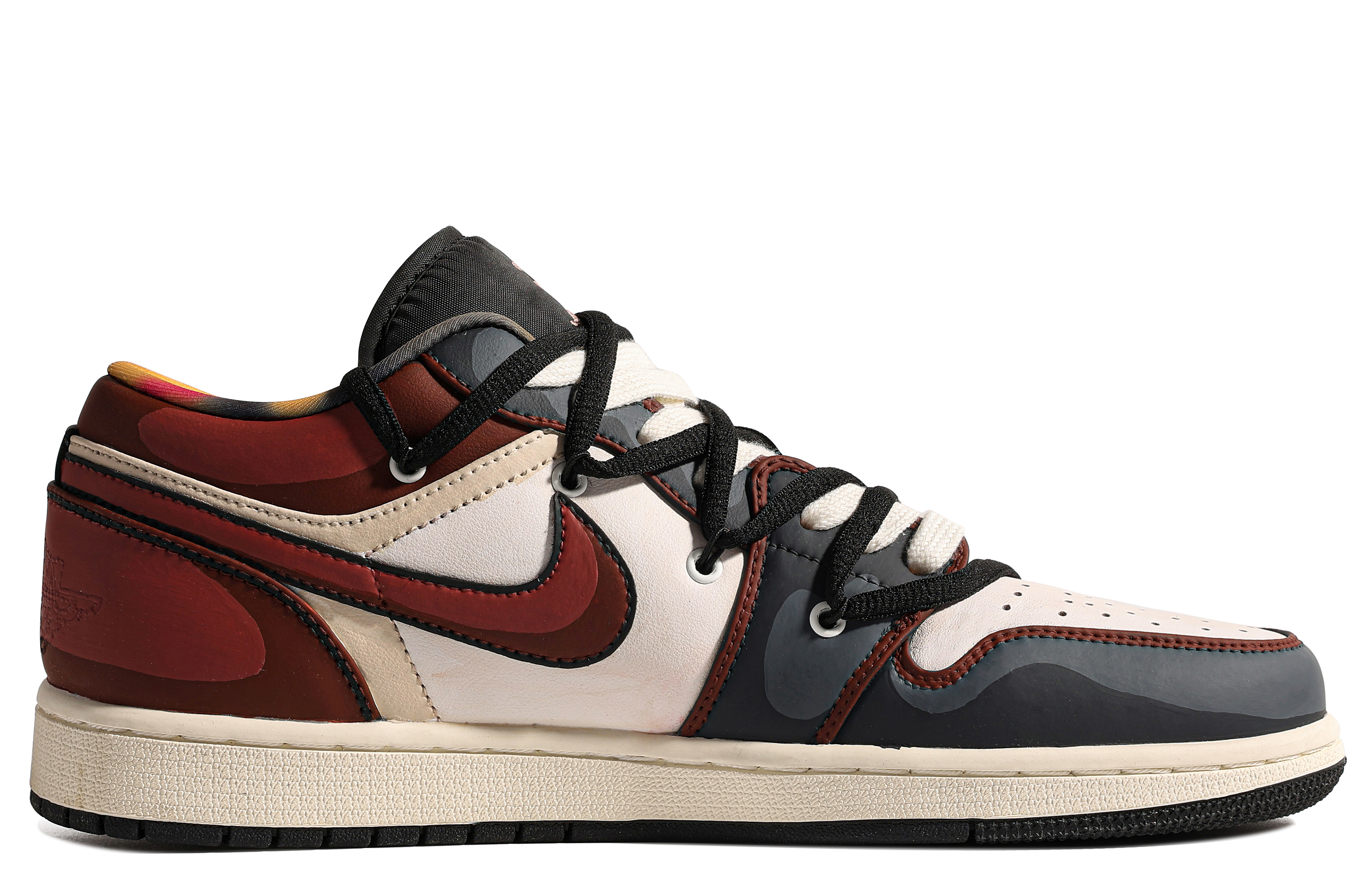 Lookbook [Sepatu Custom] Air Jordan 1 Low 'Distressed Merah-Hitam Kotak Spesial' DQ8422-001(TeamM-男款湘北10号S-BOX)