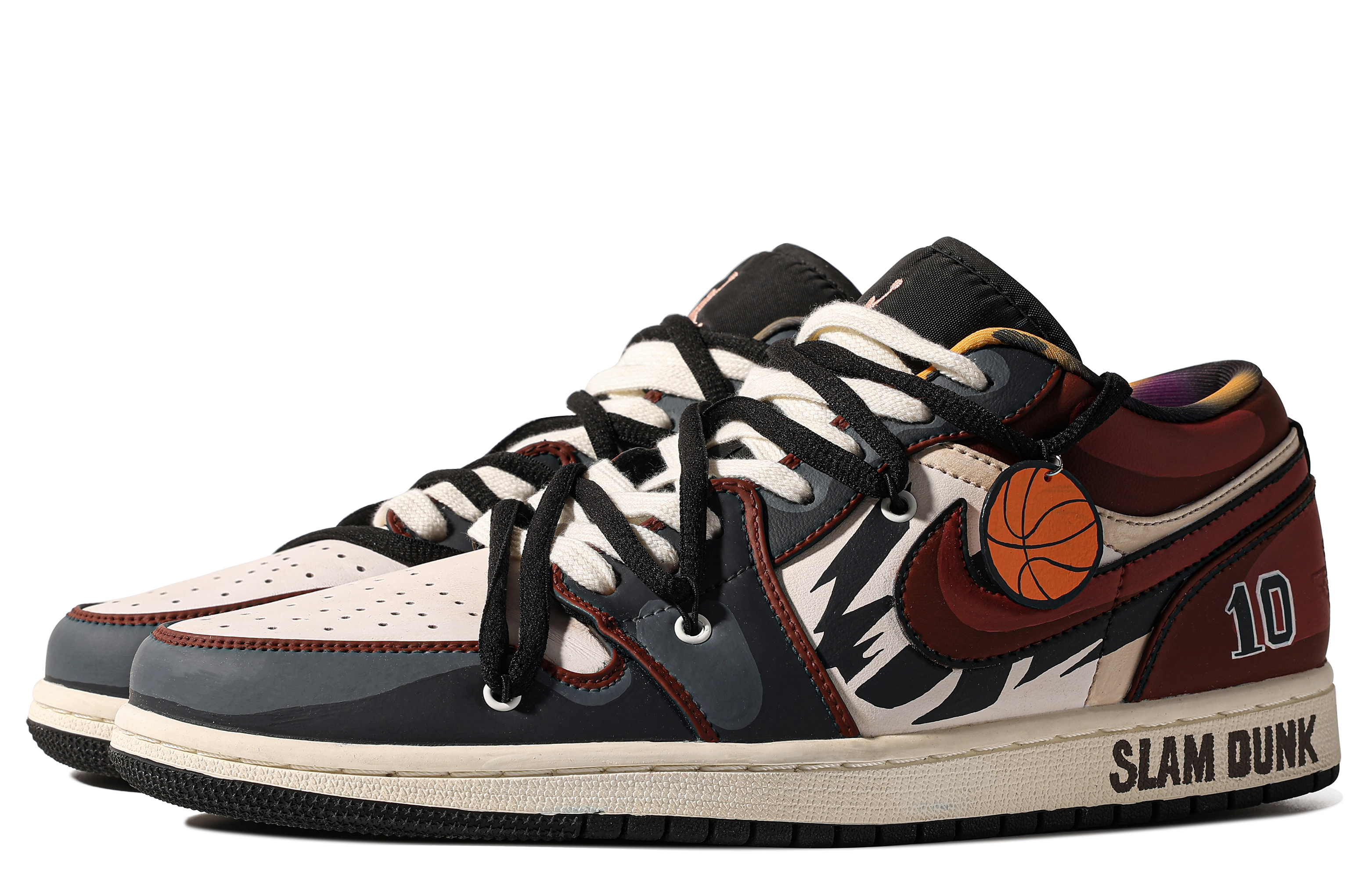 Shop [Sepatu Custom] Air Jordan 1 Low 'Distressed Merah-Hitam Kotak Spesial' DQ8422-001(TeamM-男款湘北10号S-BOX)