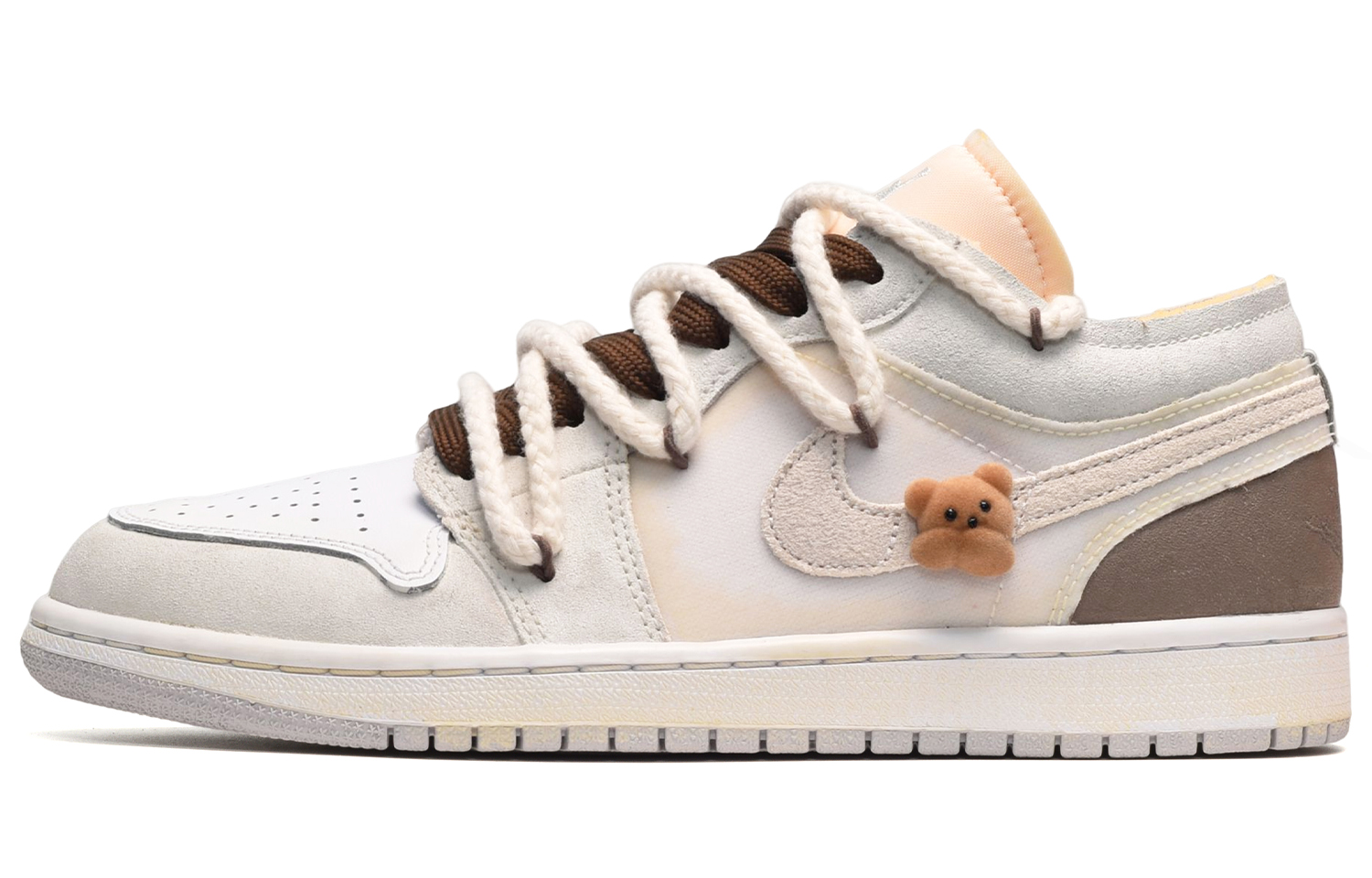 Buy [Kasut Custom] Air Jordan 1 Low 'Distressed Teddy Bear' Anak Patung Lusuh DN1635-100(TeamE-男款立体小熊白黄棕)
