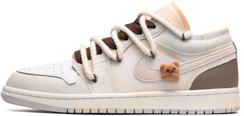 【訂製球鞋】Jordan Air Jordan 1 Low 做舊 立體小熊 低幫 復古籃球鞋 男款 白棕黃 Buy 【訂製球鞋】Jordan Air Jordan 1 Low 做舊 立體小熊 低幫 復古籃球鞋 男款 白棕黃