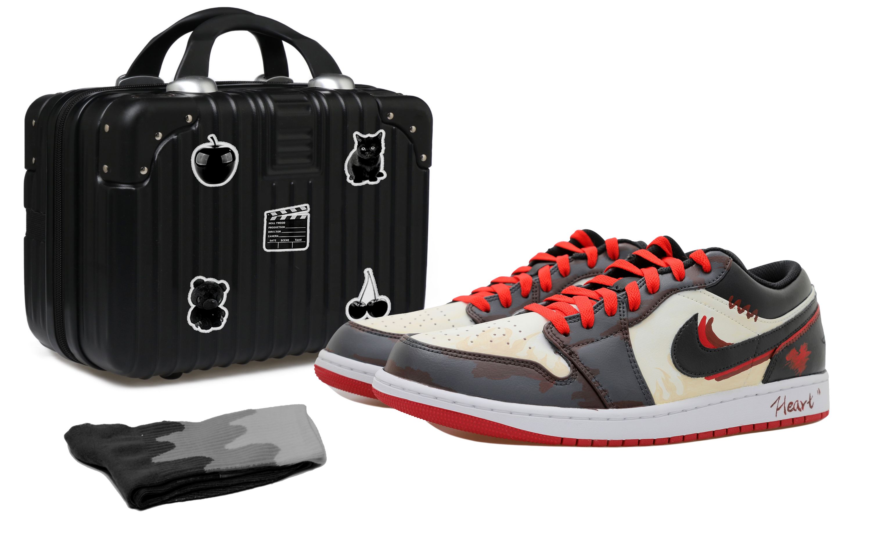 Buy Jordan 1 Low Personalizadas, Llamas y Corazones 553558-066(Team拾玖-黑红烈焰S-BOX)