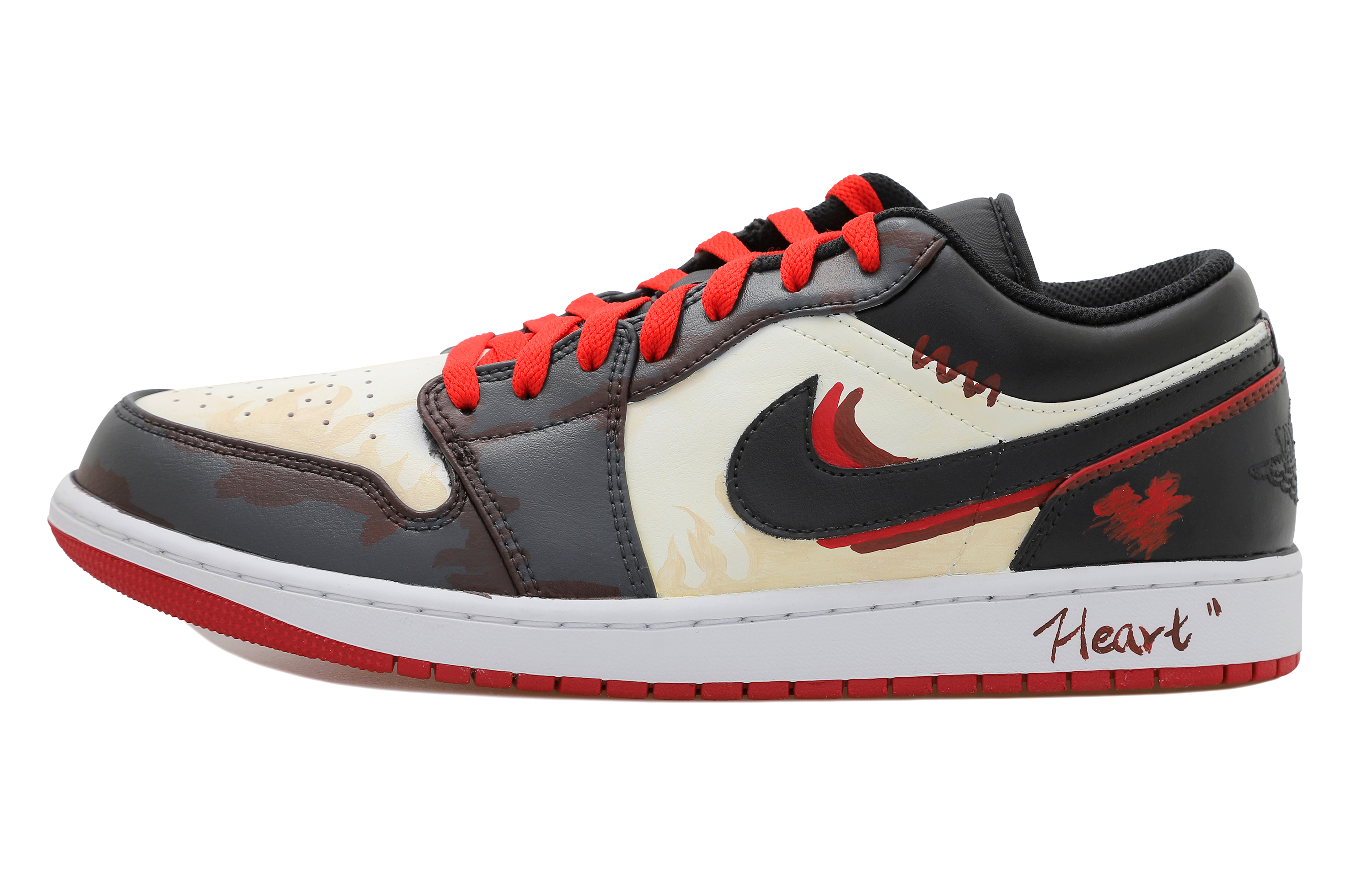 Order Jordan 1 Low Personalizadas, Llamas y Corazones 553558-066(Team拾玖-黑红烈焰S-BOX)