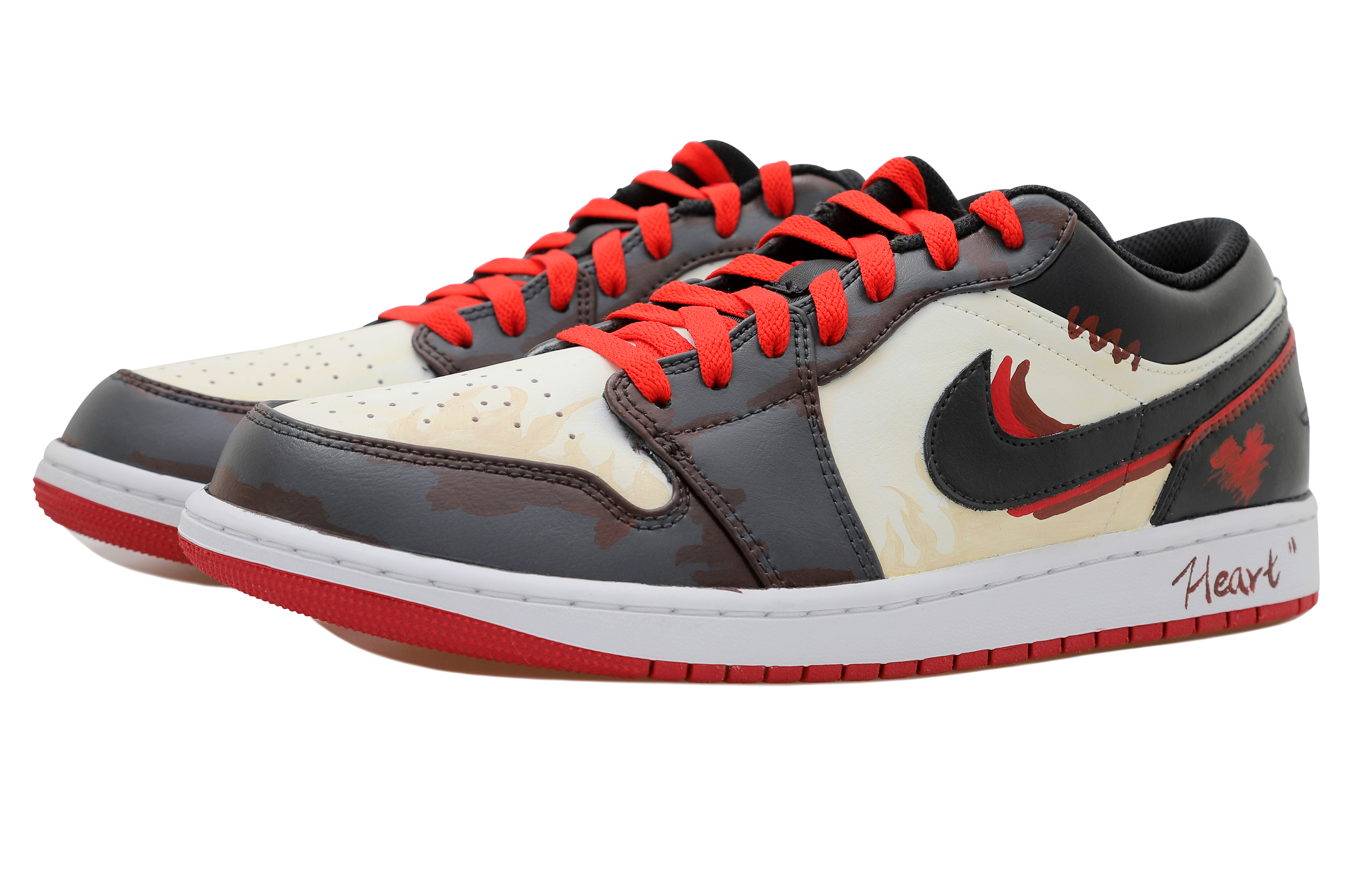 Shop Jordan 1 Low Personalizadas, Llamas y Corazones 553558-066(Team拾玖-黑红烈焰S-BOX)