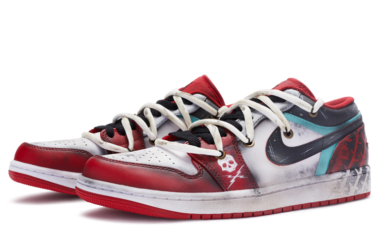 Lookbook [Kasot Kustom] Air Jordan 1 Low 'Putih Merah Hitam Lusuh' 553558-163(TeamR-死亡证据男款白红黑)