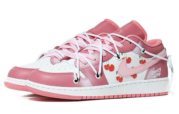 Lookbook [Kasut Tersuai] Air Jordan 1 Low 'Dopamine Ceri Merah Jambu-Putih' 553560-616(Team10-樱桃少女)