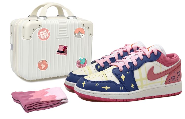 Buy 커스텀 에어조던1 로우 "도파민 하트 플래드" (핑크/블루/옐로우) DR9498-168(Team拾玖-粉蓝爱心S-BOX)
