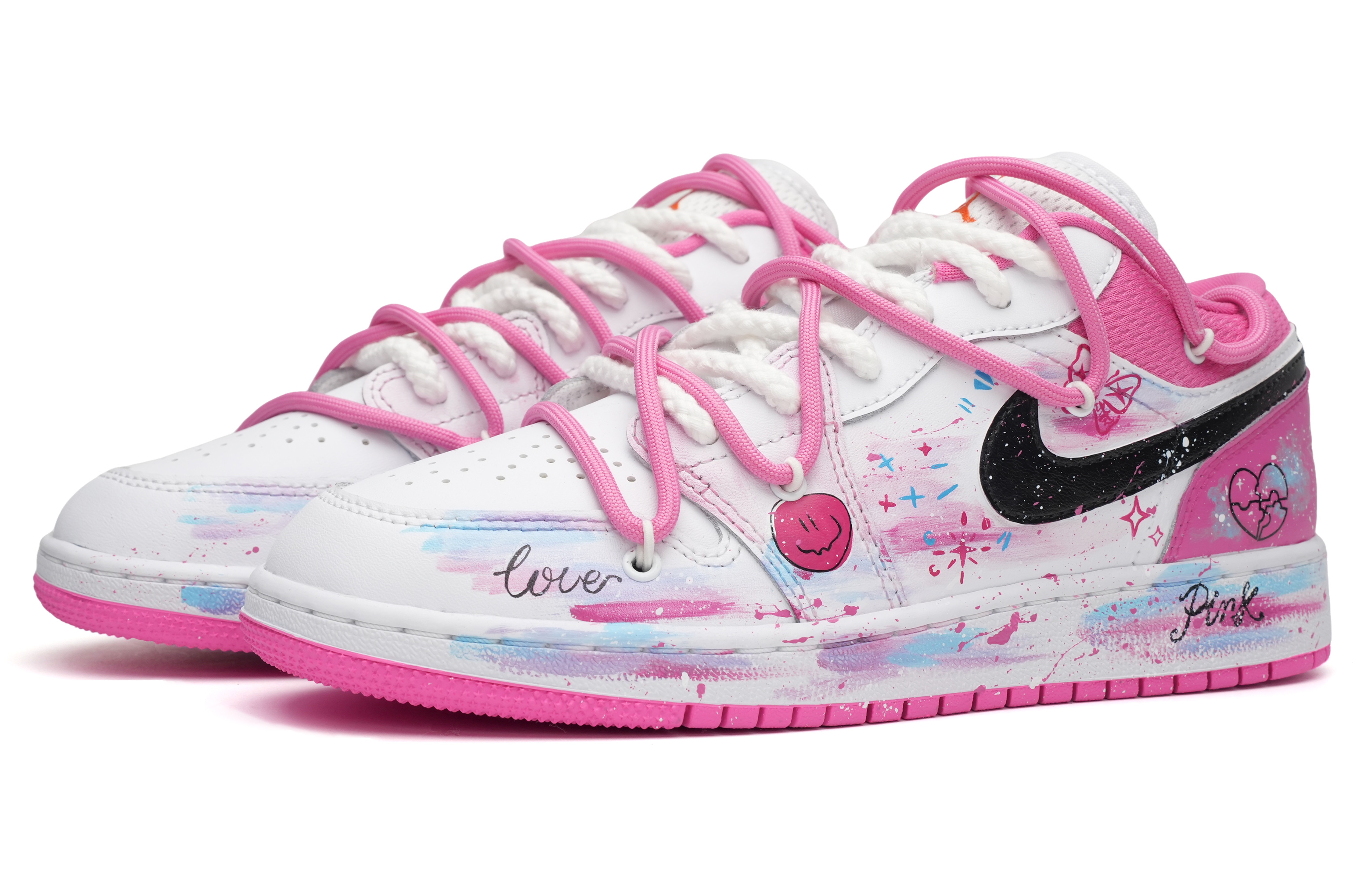 Lookbook [Sepatu Custom] Air Jordan 1 Low 'Dopamine Splatter Merah Muda Putih' DR9498-168(Team35--蓝粉少女)