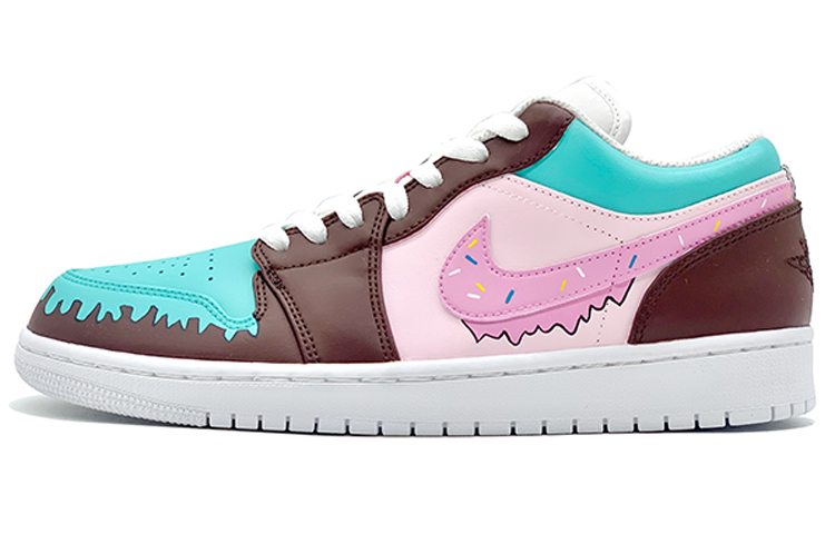 Buy オーダーメイドシューズ】エアジョーダン1 ロウ「ドーナツグリーンピンクブラウン」 553560-130(TeamD-美食主题女款甜甜圈绿粉棕)